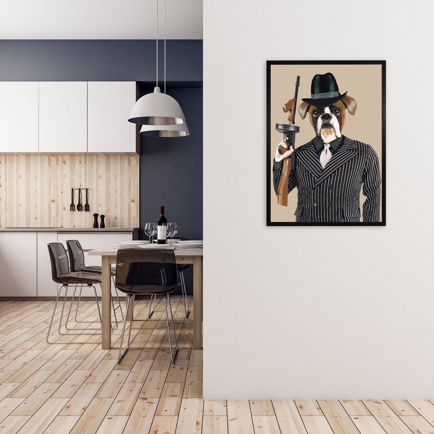 Gangster Boxer Art Print by Coco Deparis A1 White Frame