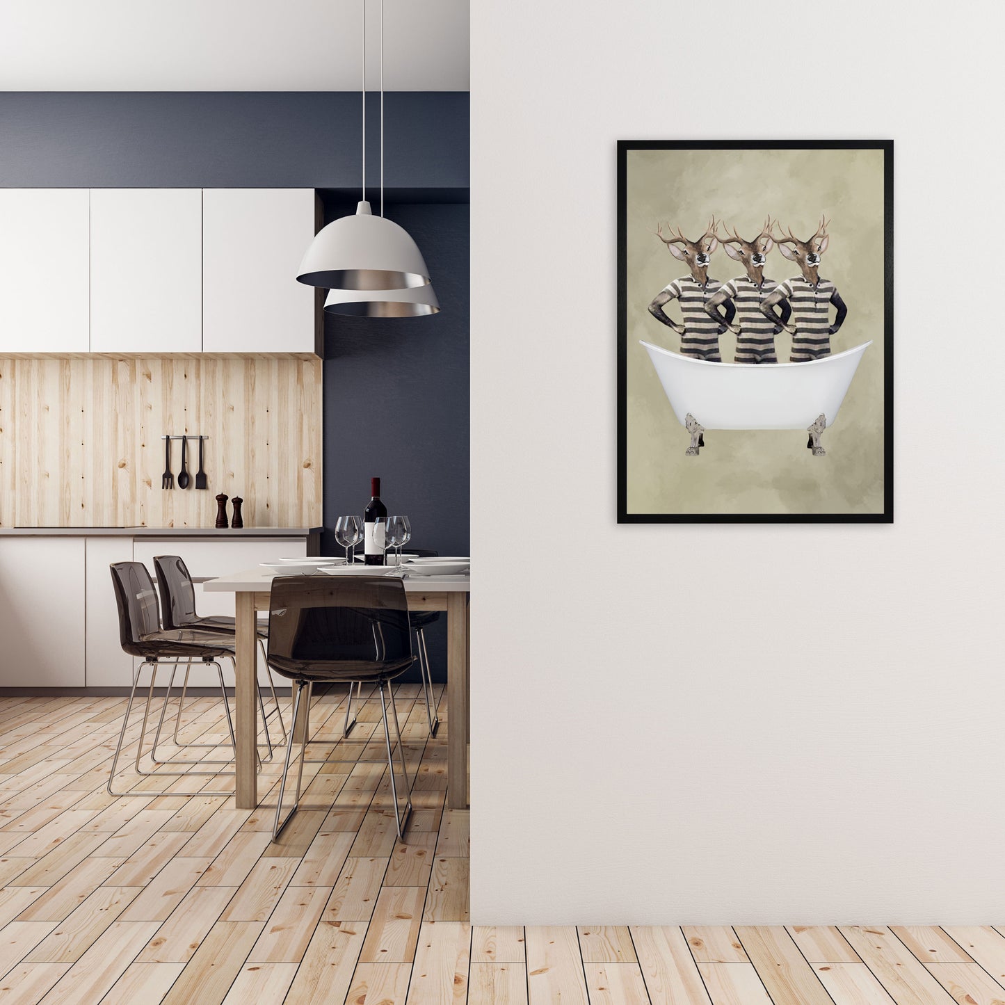 Deers In Bathtub Art Print by Coco Deparis A1 White Frame