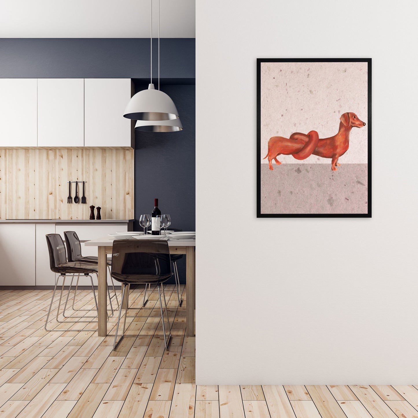 Daschund Knotted Art Print by Coco Deparis A1 White Frame