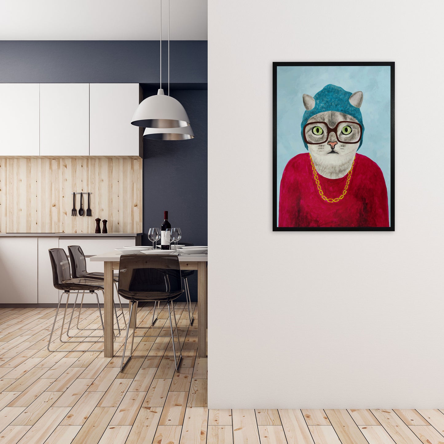 Cat Rapper Art Print by Coco Deparis A1 White Frame