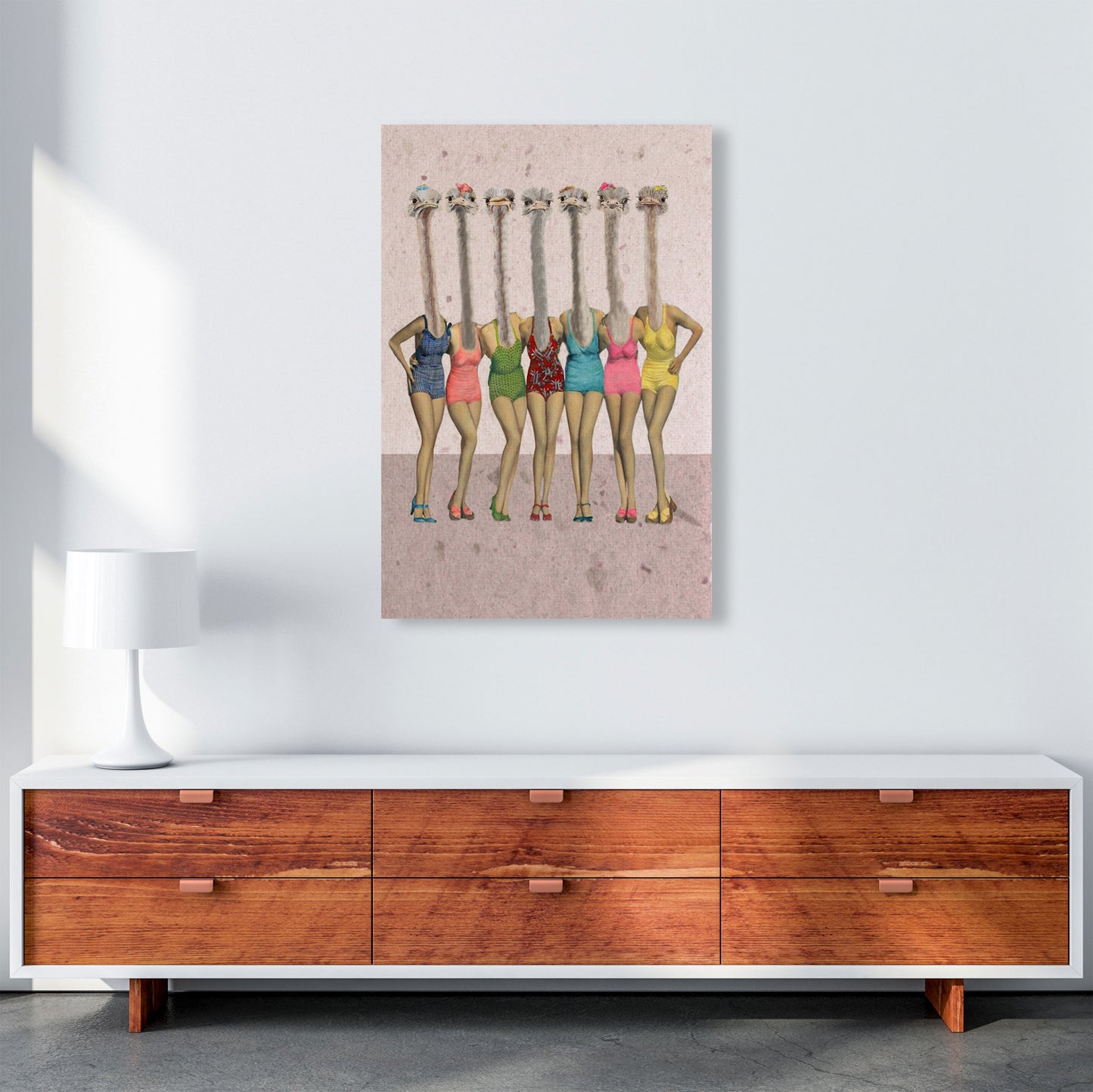 Ostriches In Bathsuites Art Print by Coco Deparis A1 Canvas