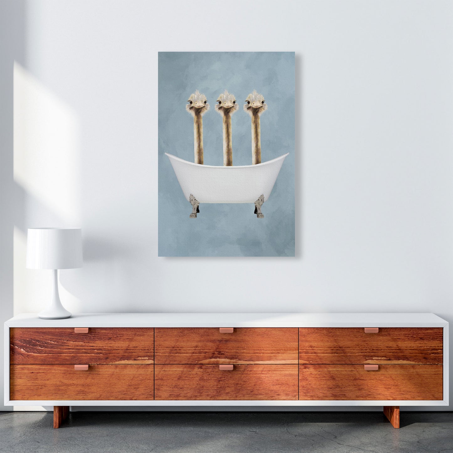 Ostriches In Bathtub Art Print by Coco Deparis A1 Canvas