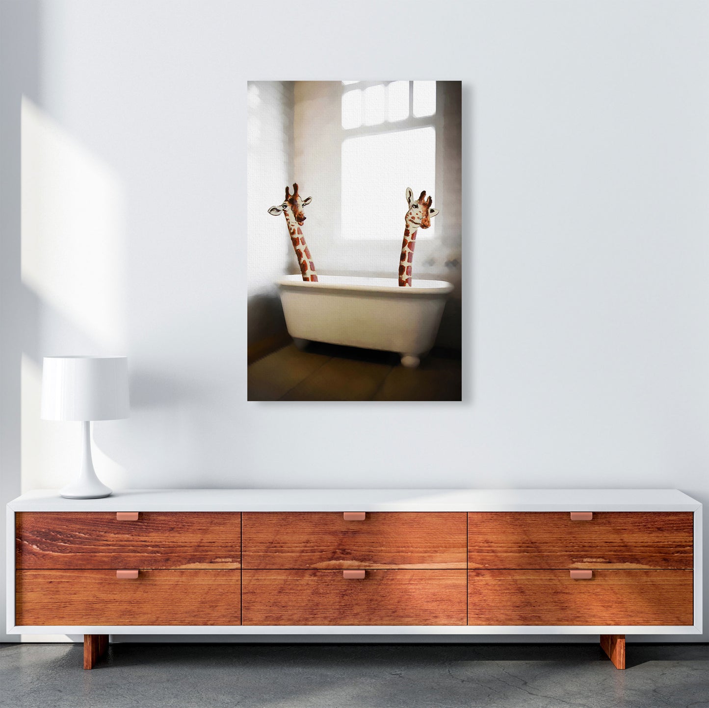 Giraffes In Bathtube Art Print by Coco Deparis A1 Canvas