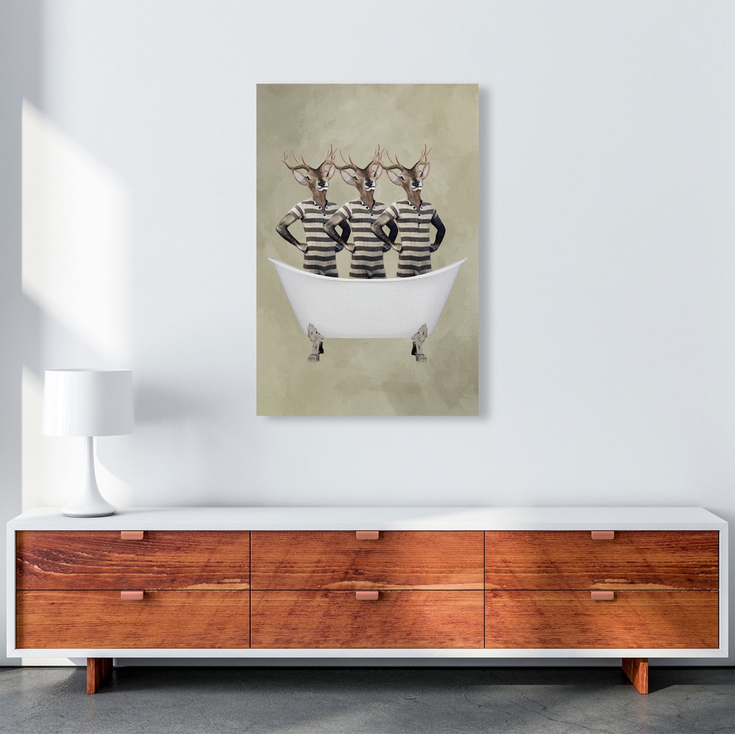 Deers In Bathtub Art Print by Coco Deparis A1 Canvas