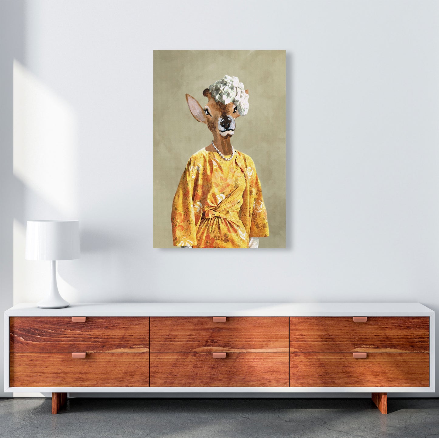 Deer Sixties Woman Art Print by Coco Deparis A1 Canvas