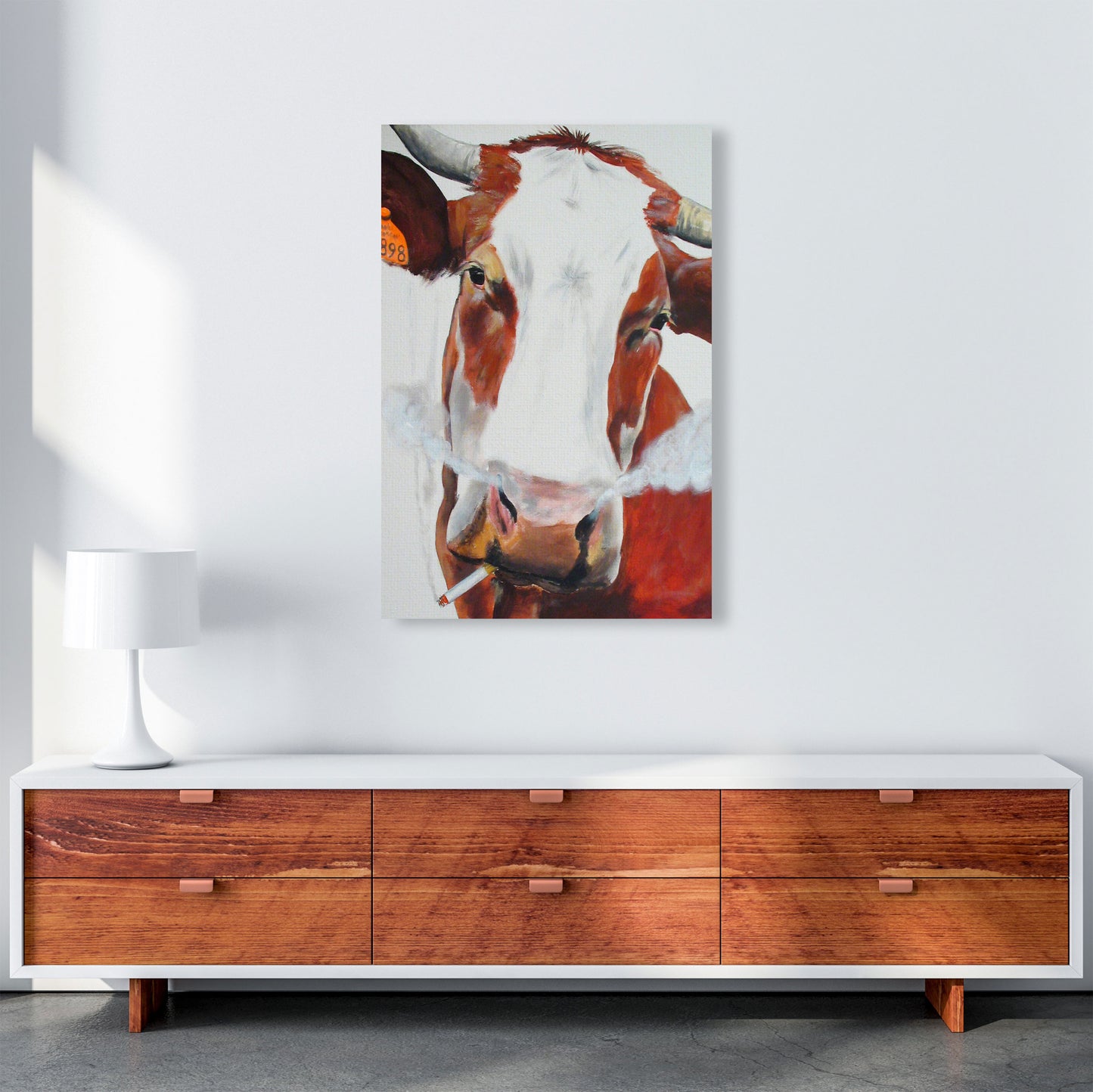 Cow Smoking 02 Art Print by Coco Deparis A1 Canvas