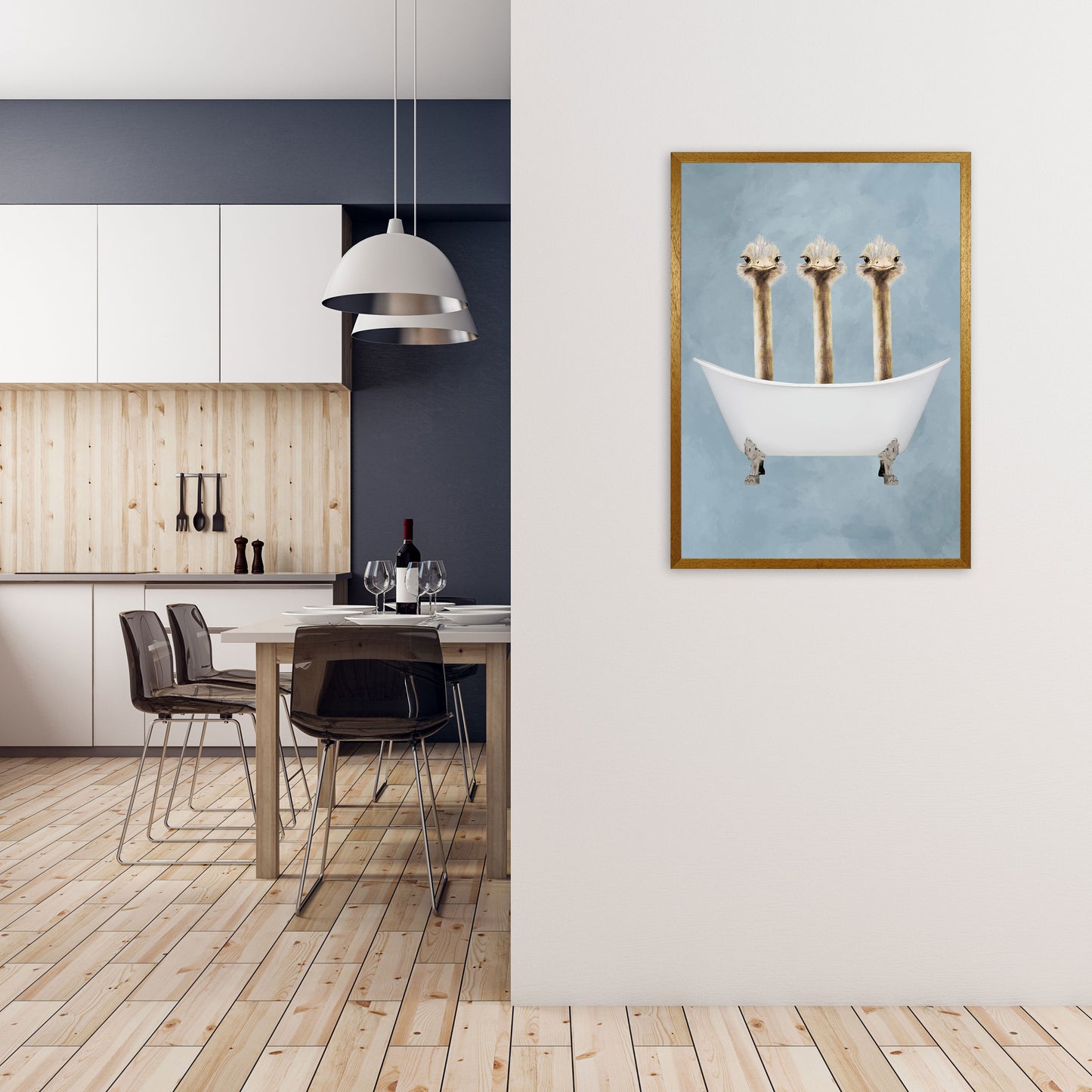 Ostriches In Bathtub Art Print by Coco Deparis A1 Print Only