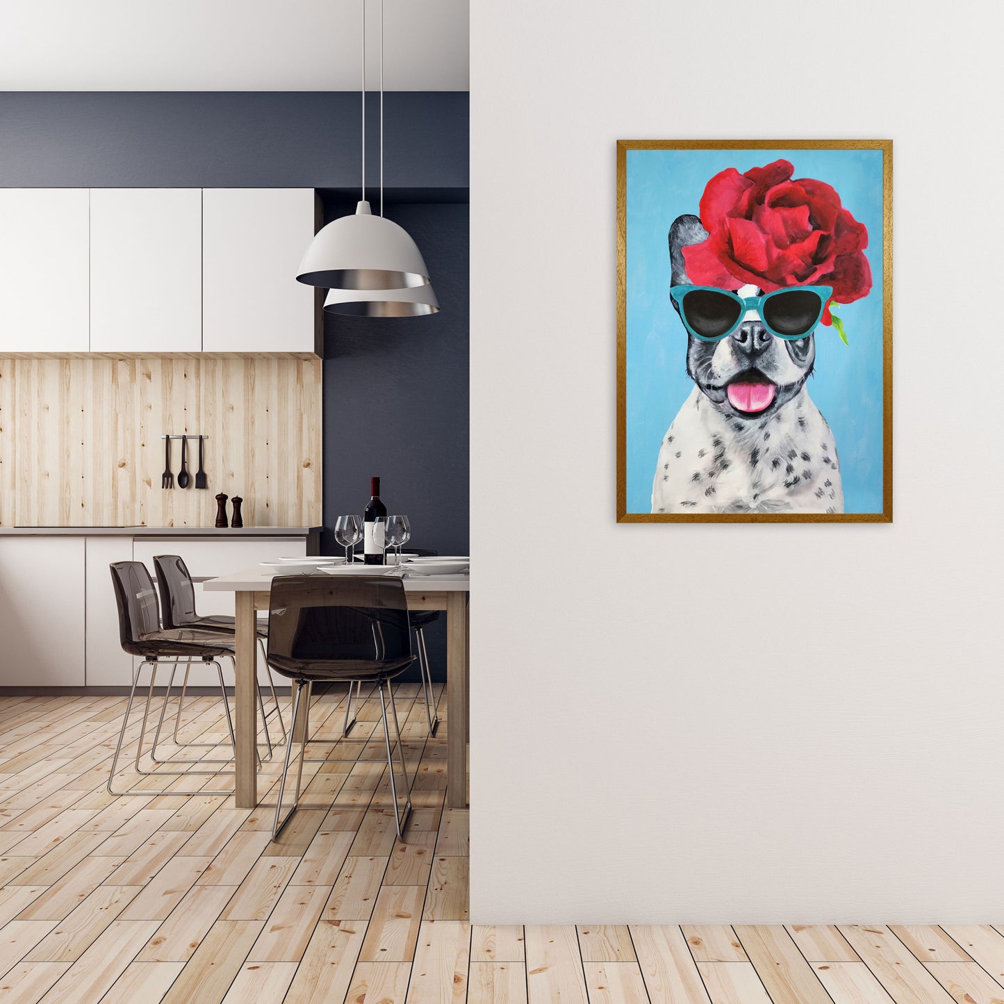 Fashion Bulldog Blue Art Print by Coco Deparis A1 Print Only