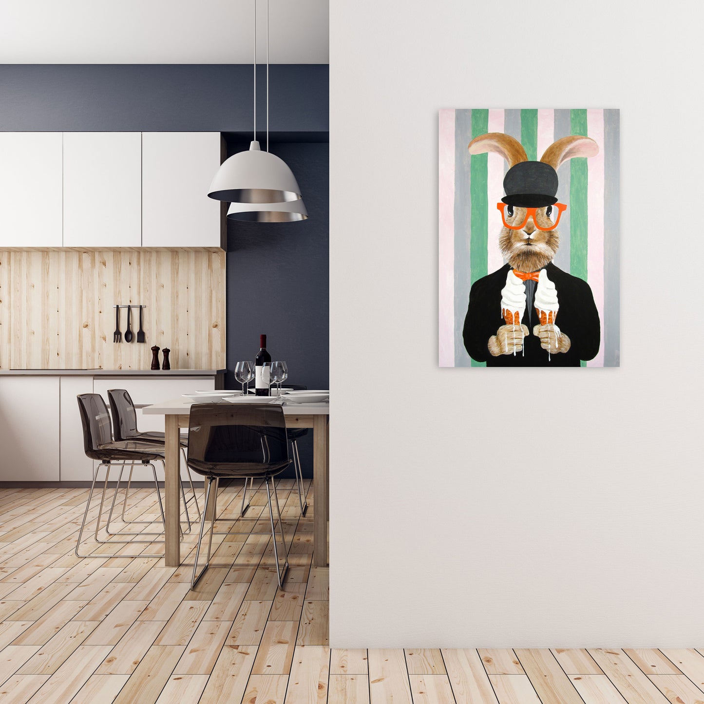 Rabbit With Melting Ice-Creams Art Print by Coco Deparis A1 Black Frame