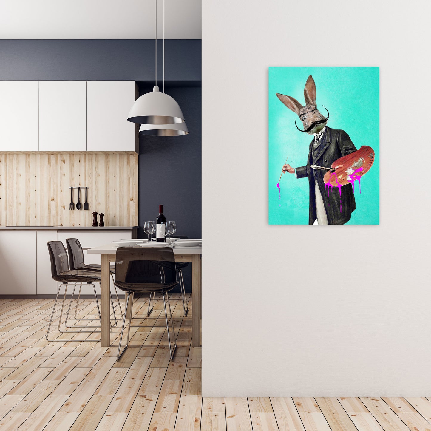 Rabbit Painter Art Print by Coco Deparis A1 Black Frame