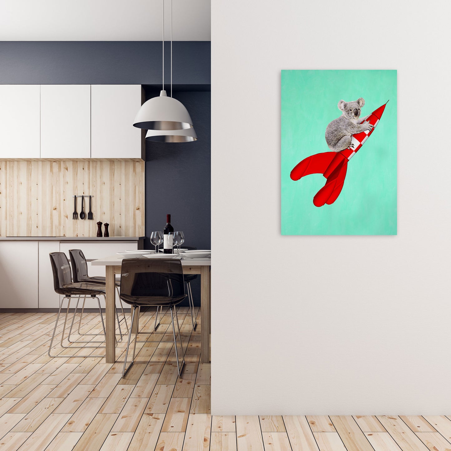 Koala On A Rocket Art Print by Coco Deparis A1 Black Frame