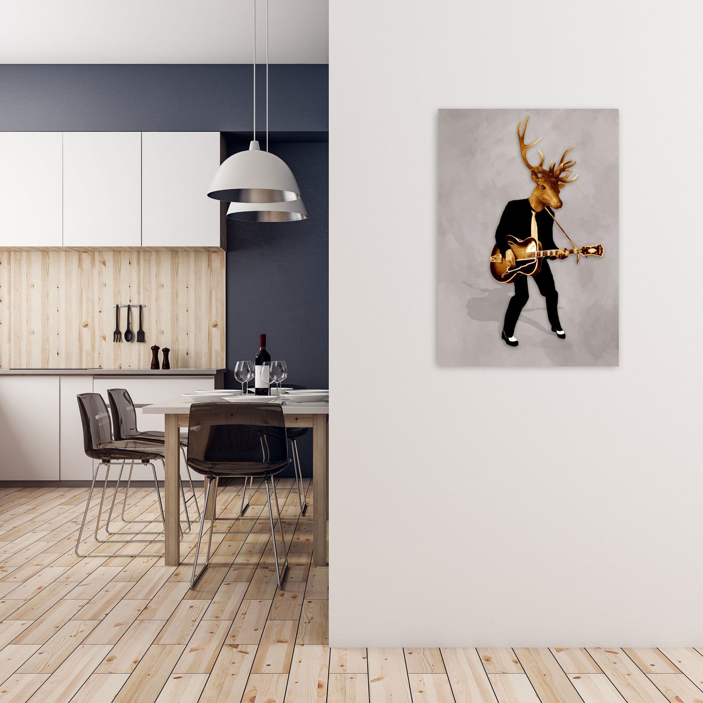 Deer Rock Art Print by Coco Deparis A1 Black Frame