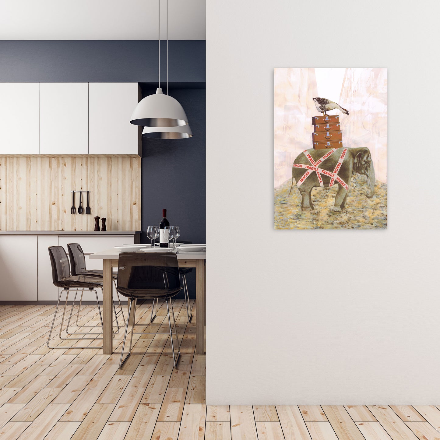 Elephant With Goose Art Print by Coco Deparis A1 Black Frame