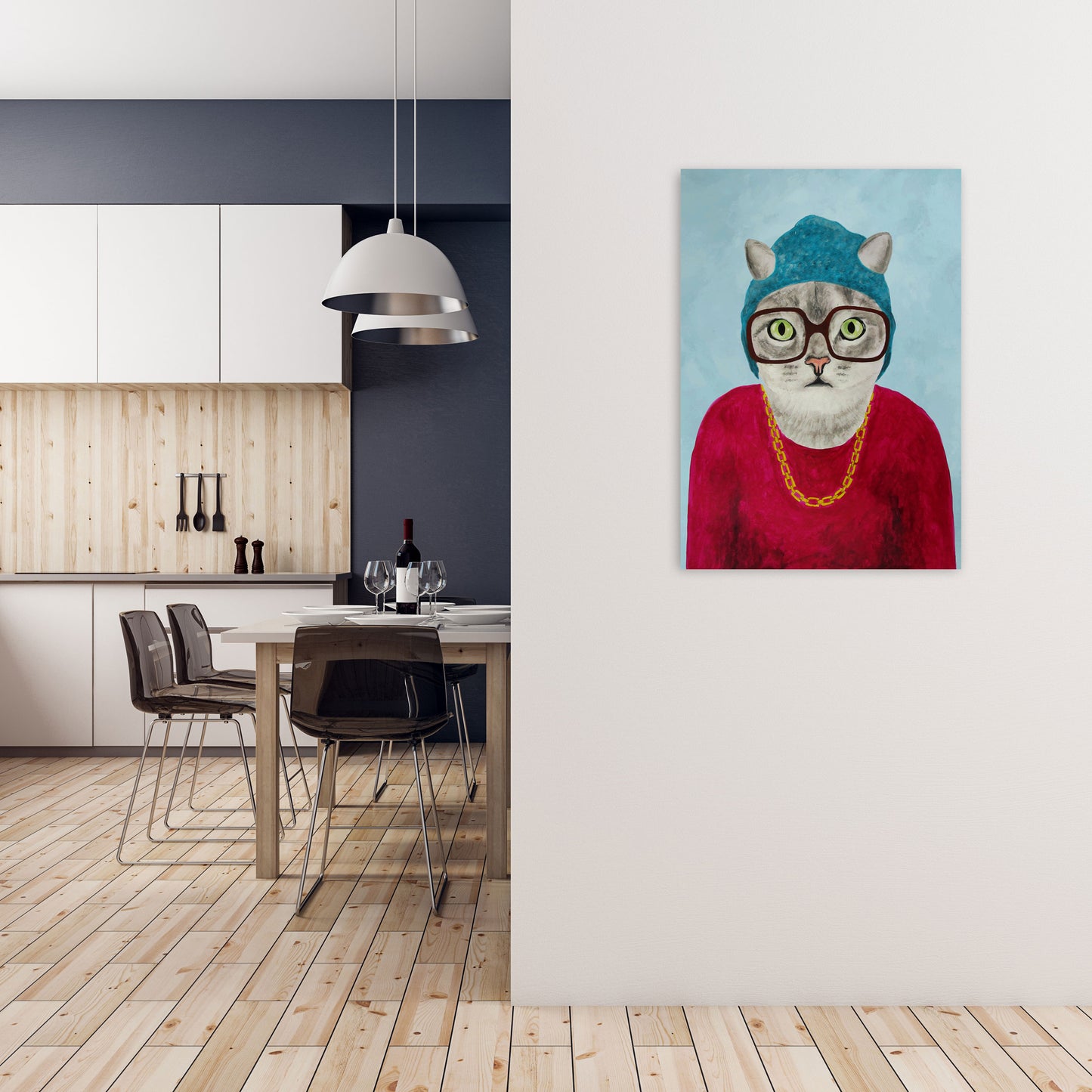 Cat Rapper Art Print by Coco Deparis A1 Black Frame