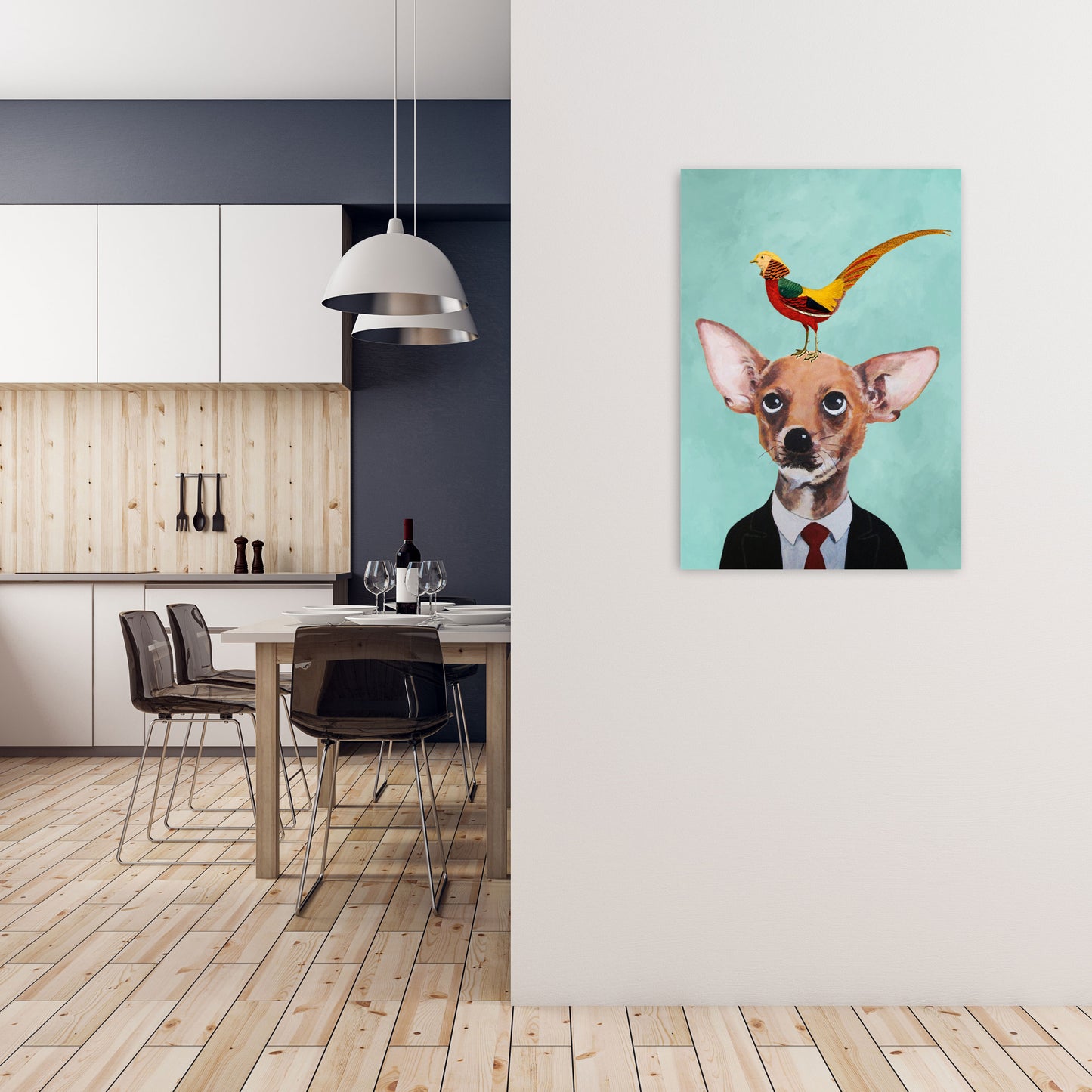 Chihuahua With Bird Art Print by Coco Deparis A1 Black Frame