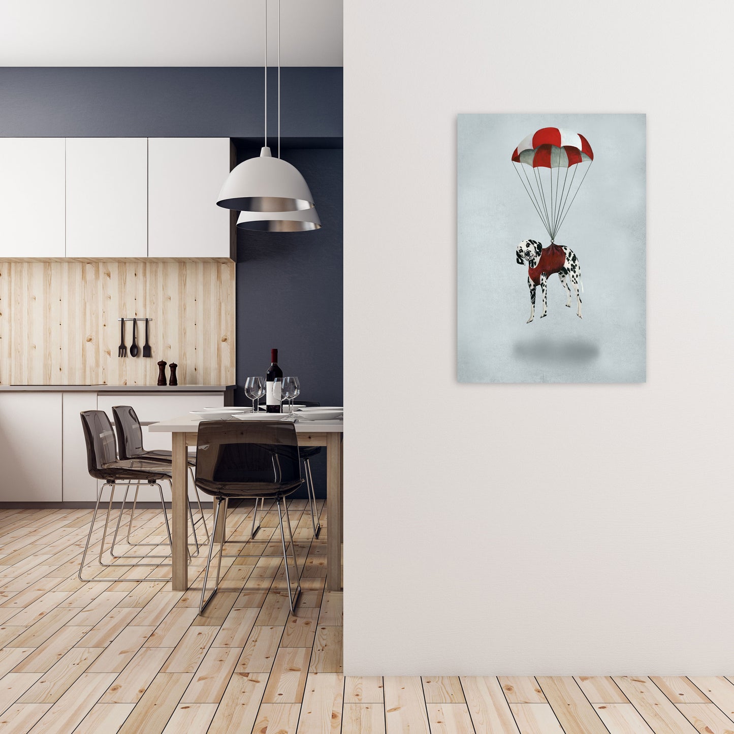 Dalmatian Parachute Art Print by Coco Deparis A1 Black Frame