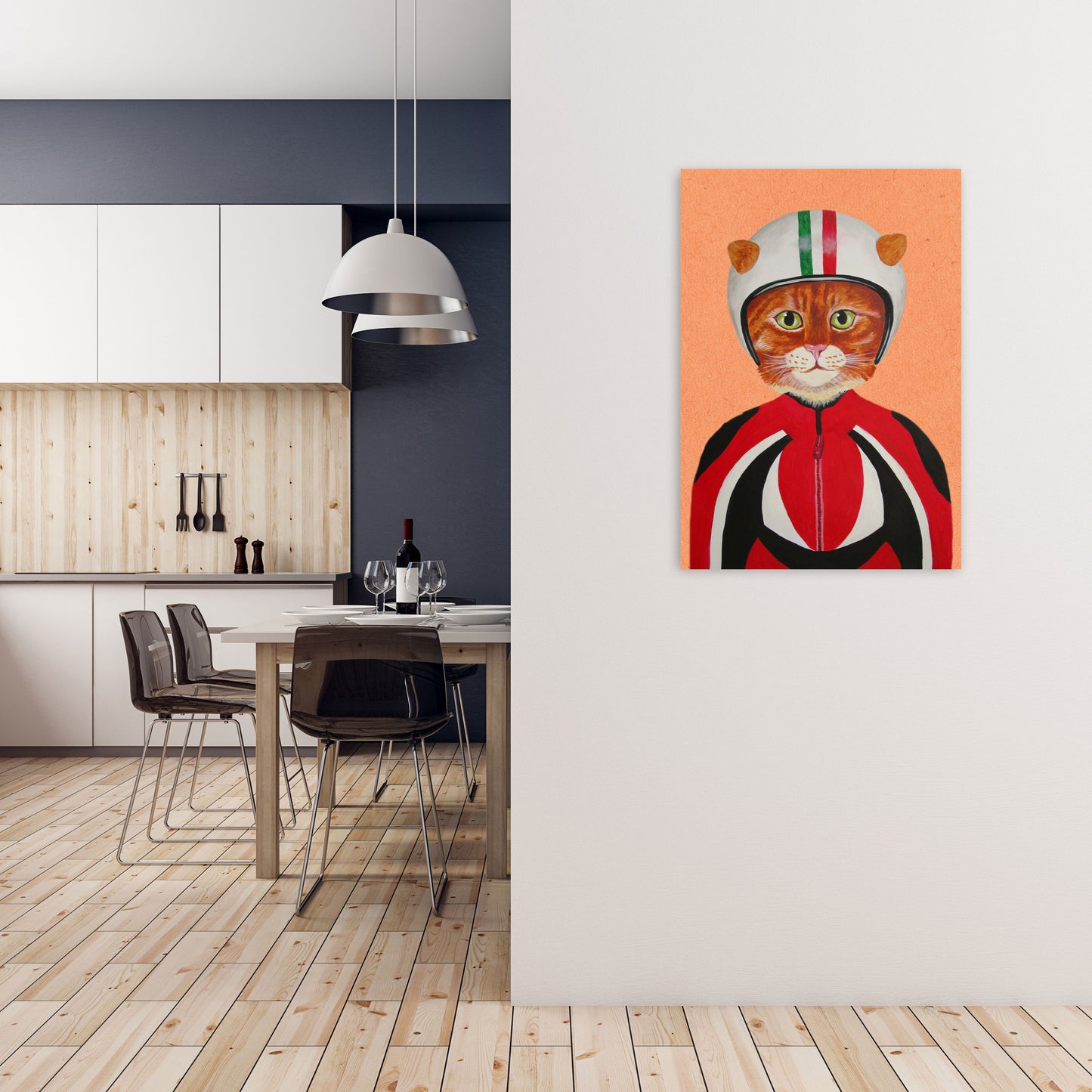 Cat With Helmet Art Print by Coco Deparis A1 Black Frame