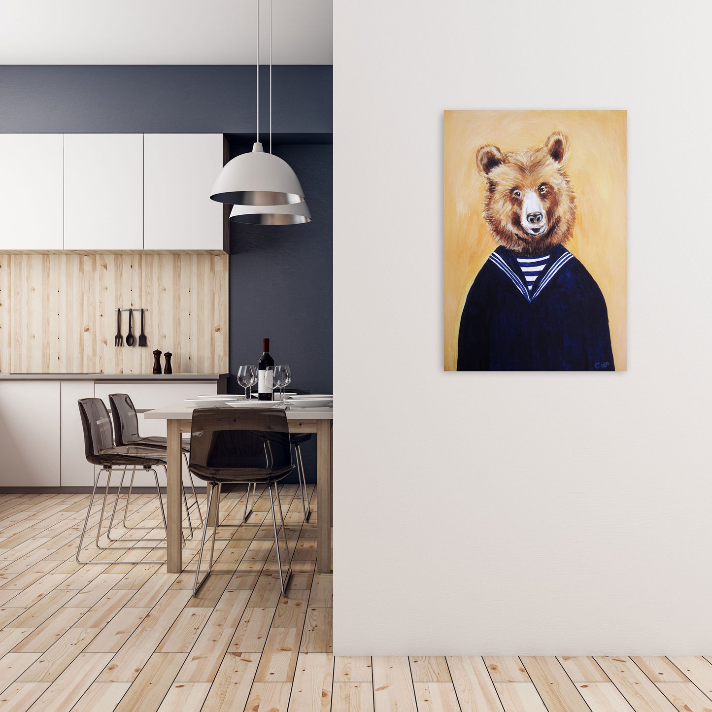 Bear Art Print by Coco Deparis A1 Black Frame