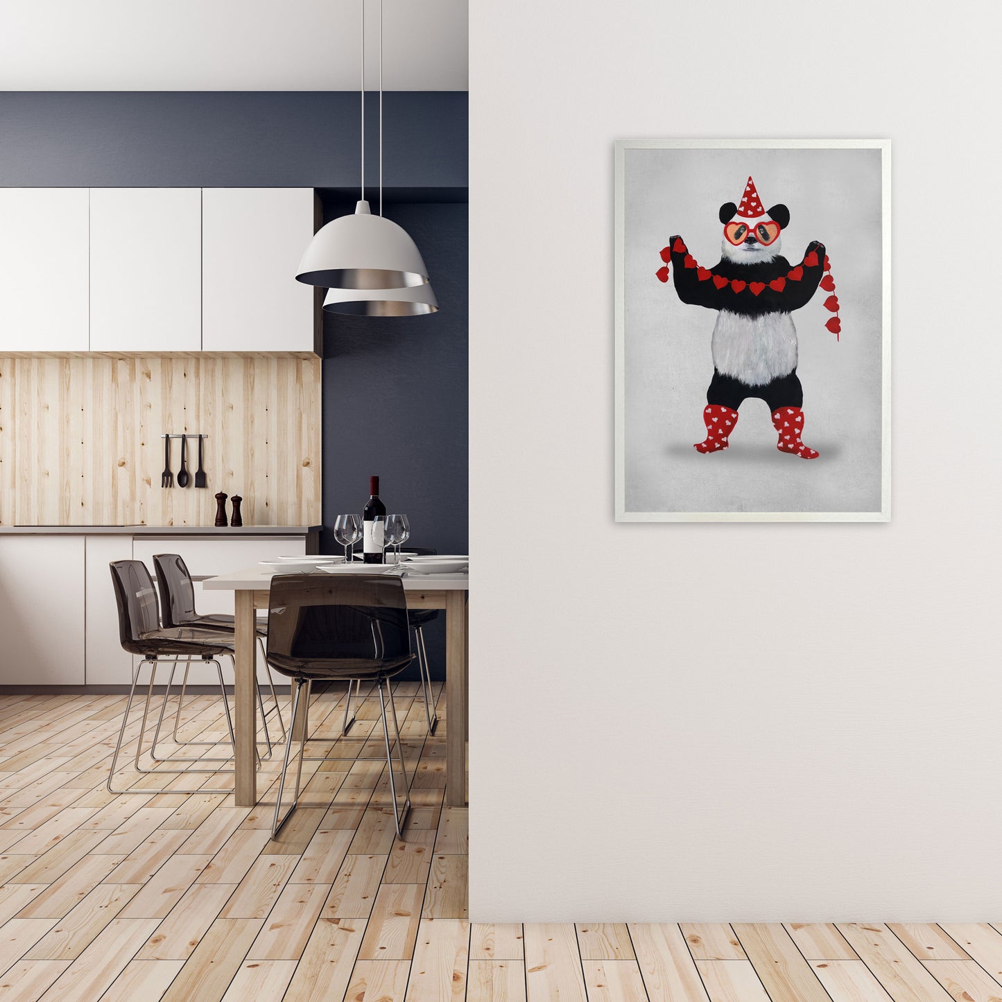 Panda Party Art Print by Coco Deparis A1 Oak Frame