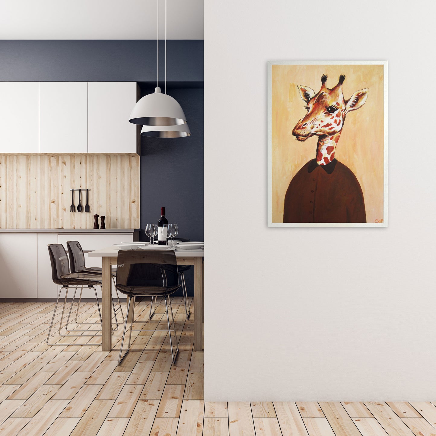Giraffe 02 Art Print by Coco Deparis A1 Oak Frame