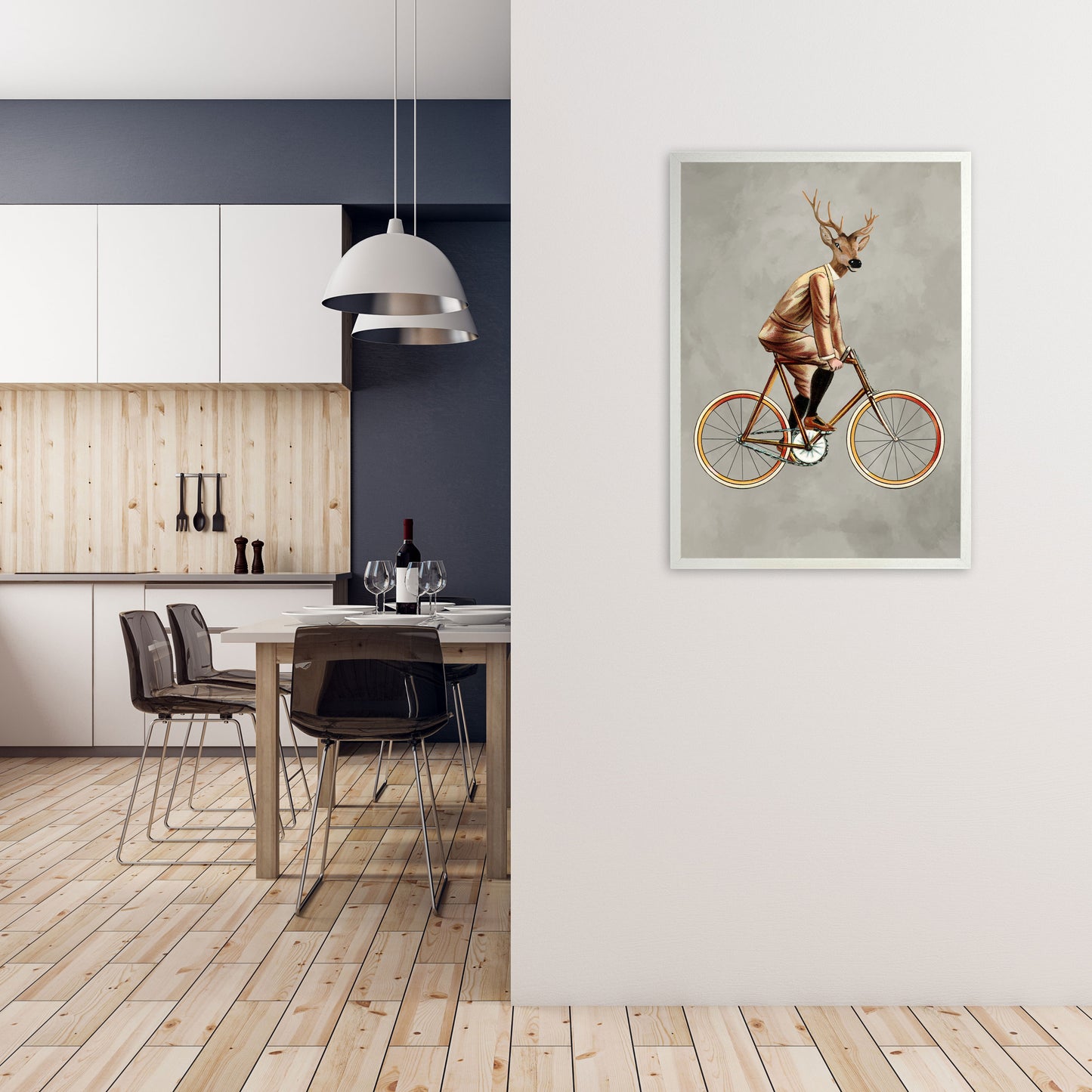 Deer On Bicycle 2 Art Print by Coco Deparis A1 Oak Frame
