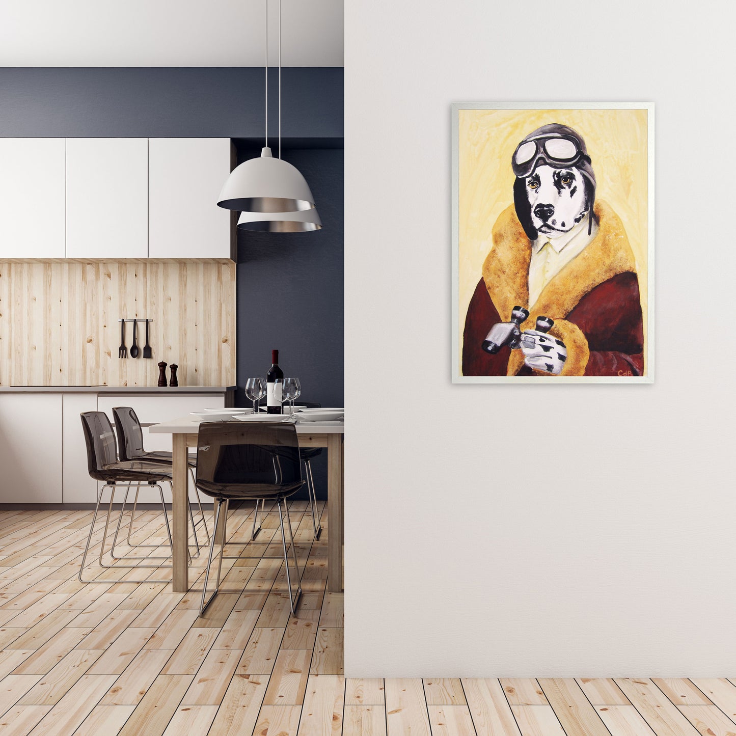 Dalmatian Pilote Art Print by Coco Deparis A1 Oak Frame