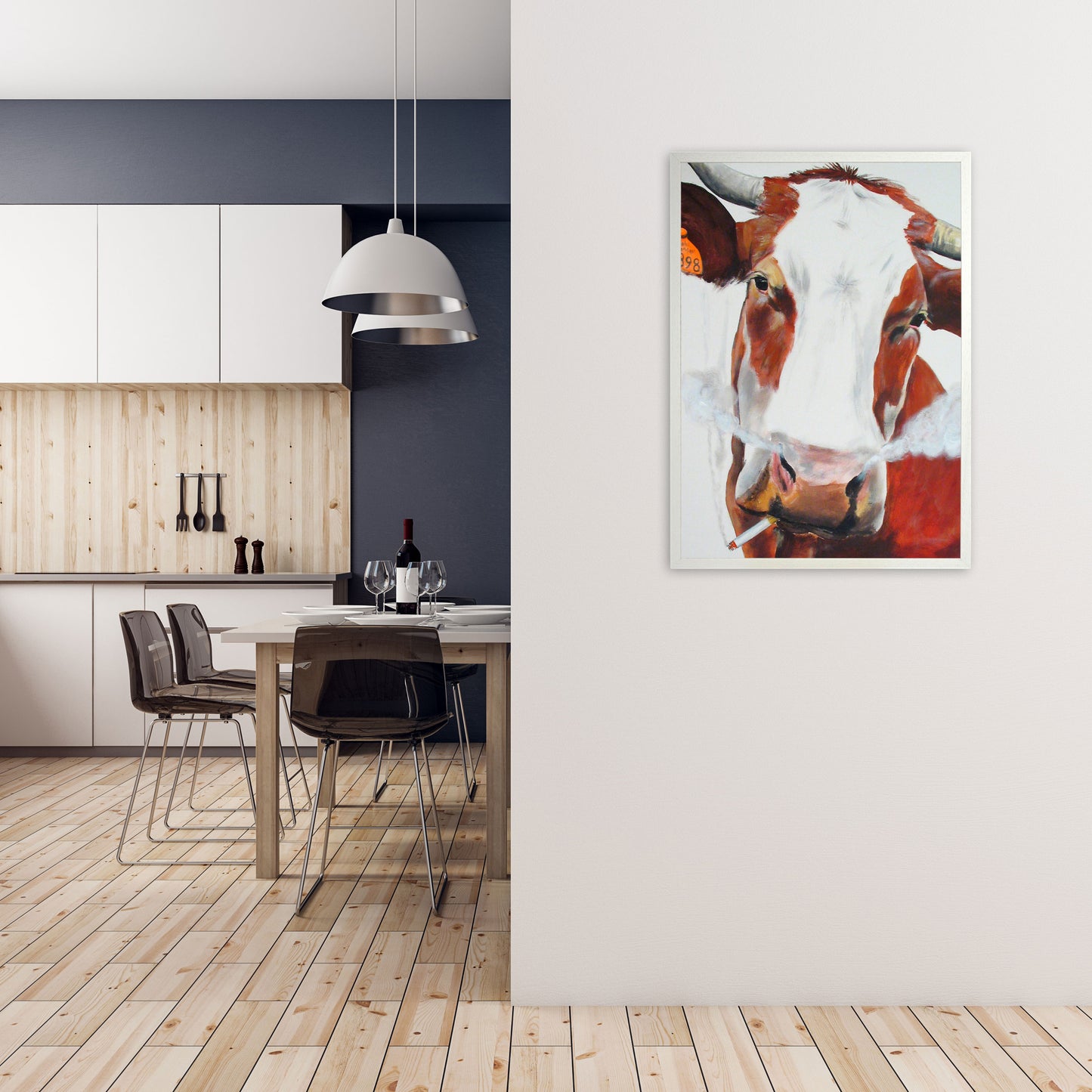 Cow Smoking 02 Art Print by Coco Deparis A1 Oak Frame