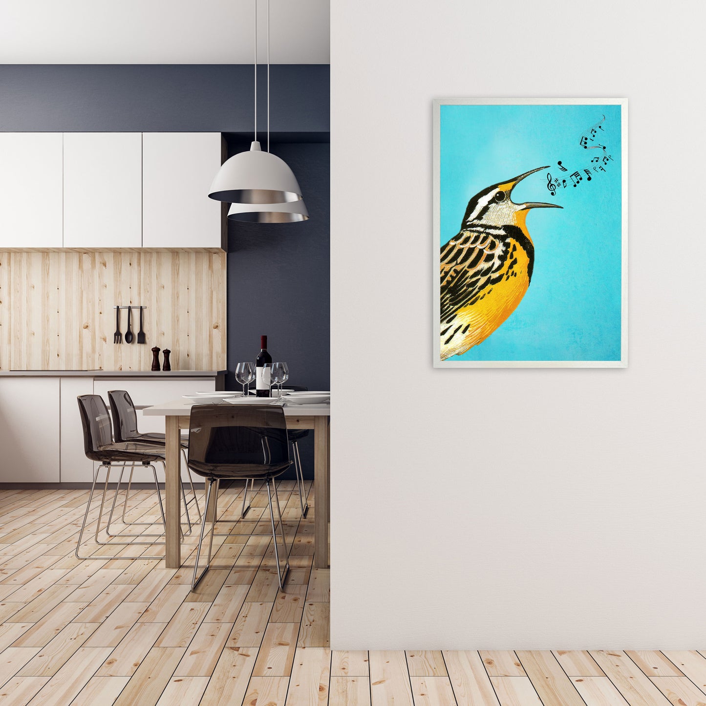 Bird Singing 02 Art Print by Coco Deparis A1 Oak Frame