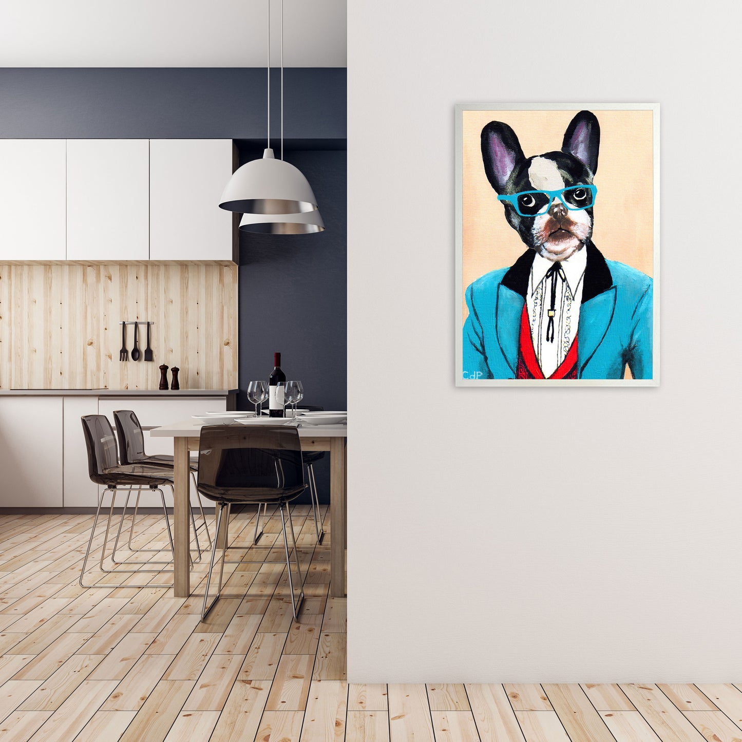 Bulldog 03 Art Print by Coco Deparis A1 Oak Frame