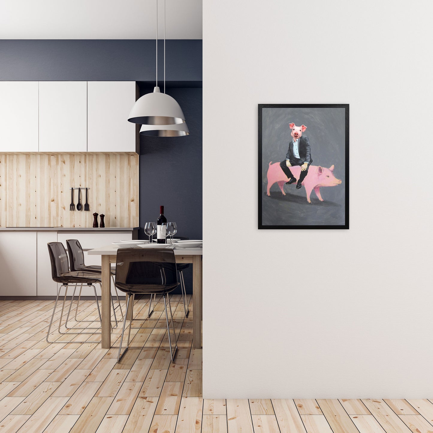 Pig Sitting On A Pig Art Print by Coco Deparis A2 White Frame