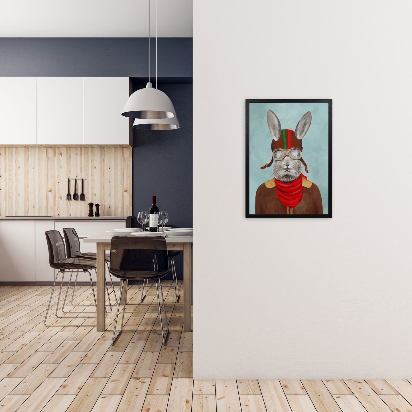 Rabbit With Helmet Art Print by Coco Deparis A2 White Frame