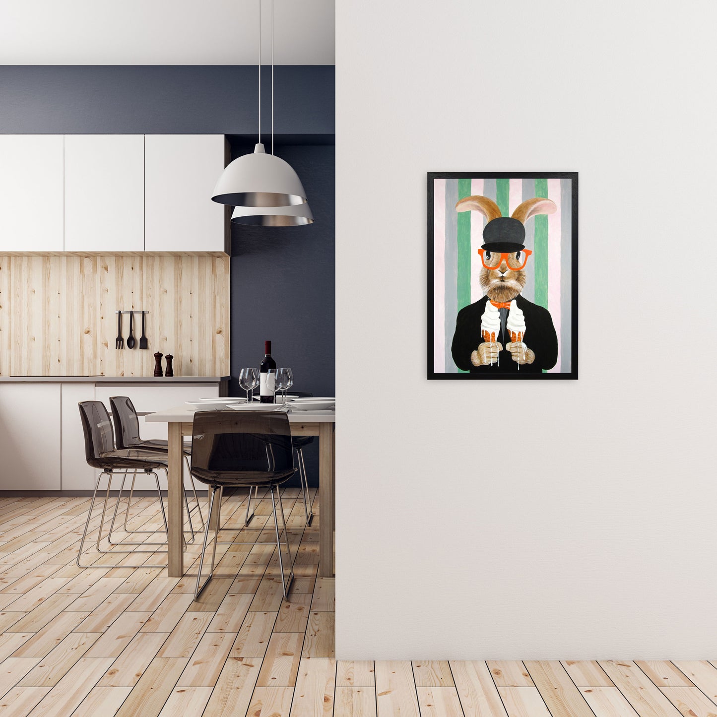 Rabbit With Melting Ice-Creams Art Print by Coco Deparis A2 White Frame