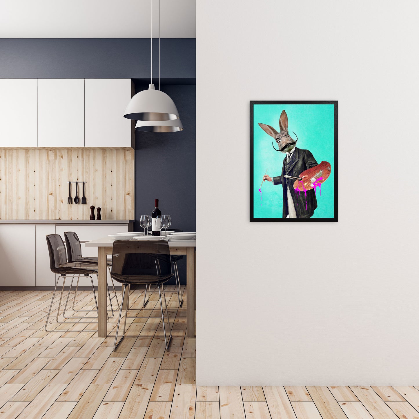 Rabbit Painter Art Print by Coco Deparis A2 White Frame