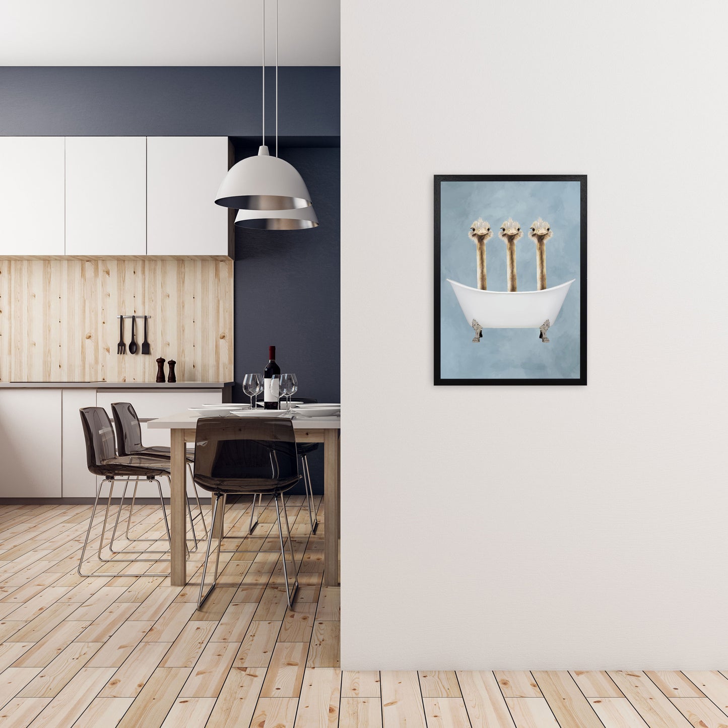 Ostriches In Bathtub Art Print by Coco Deparis A2 White Frame