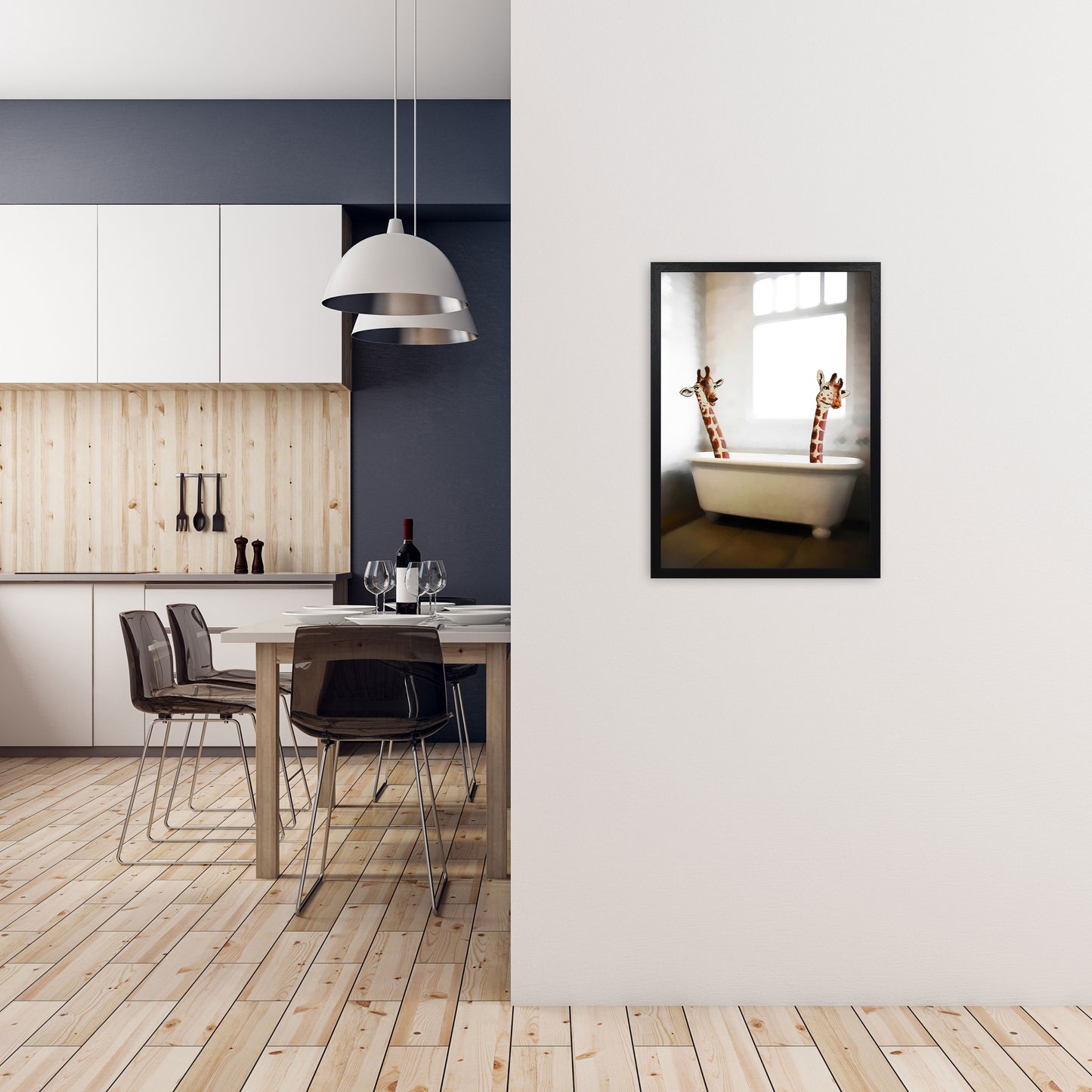 Giraffes In Bathtube Art Print by Coco Deparis A2 White Frame