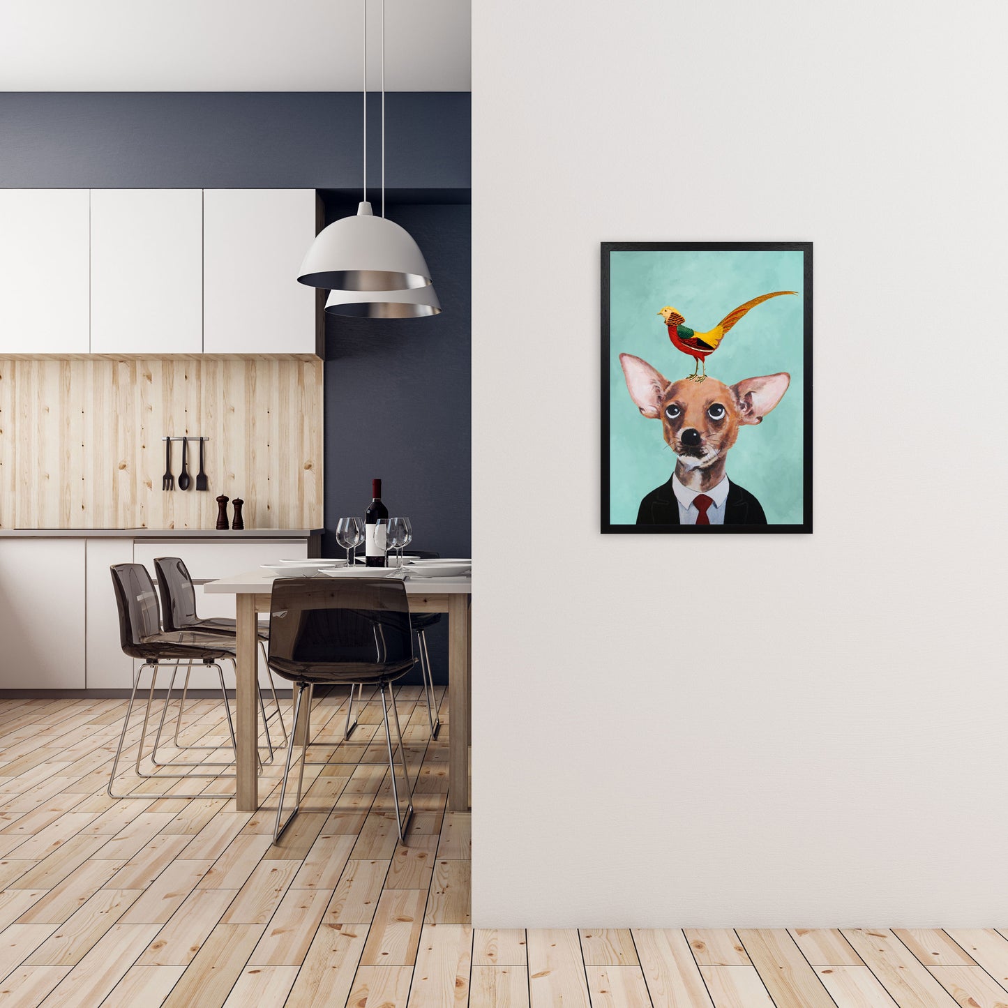 Chihuahua With Bird Art Print by Coco Deparis A2 White Frame