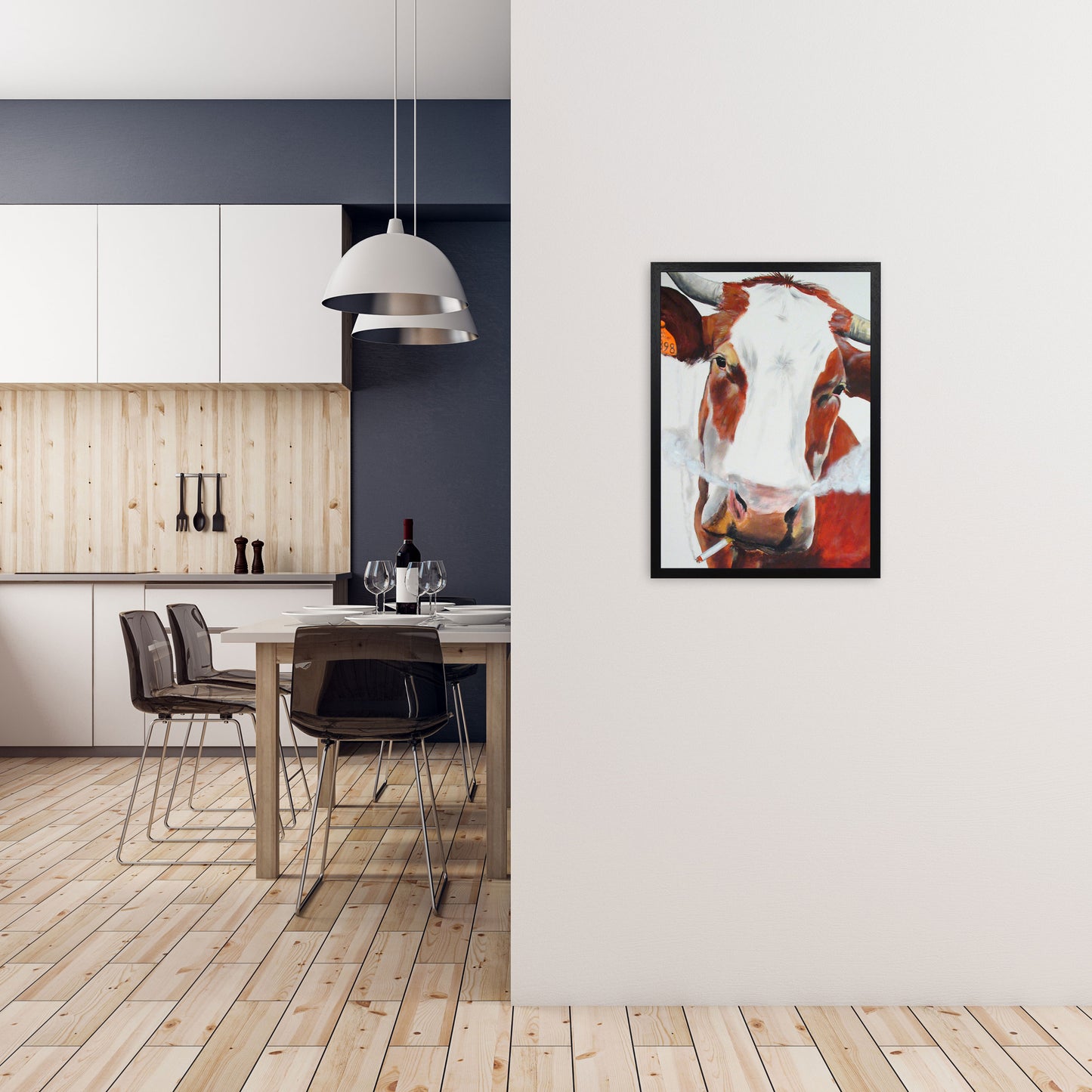 Cow Smoking 02 Art Print by Coco Deparis A2 White Frame