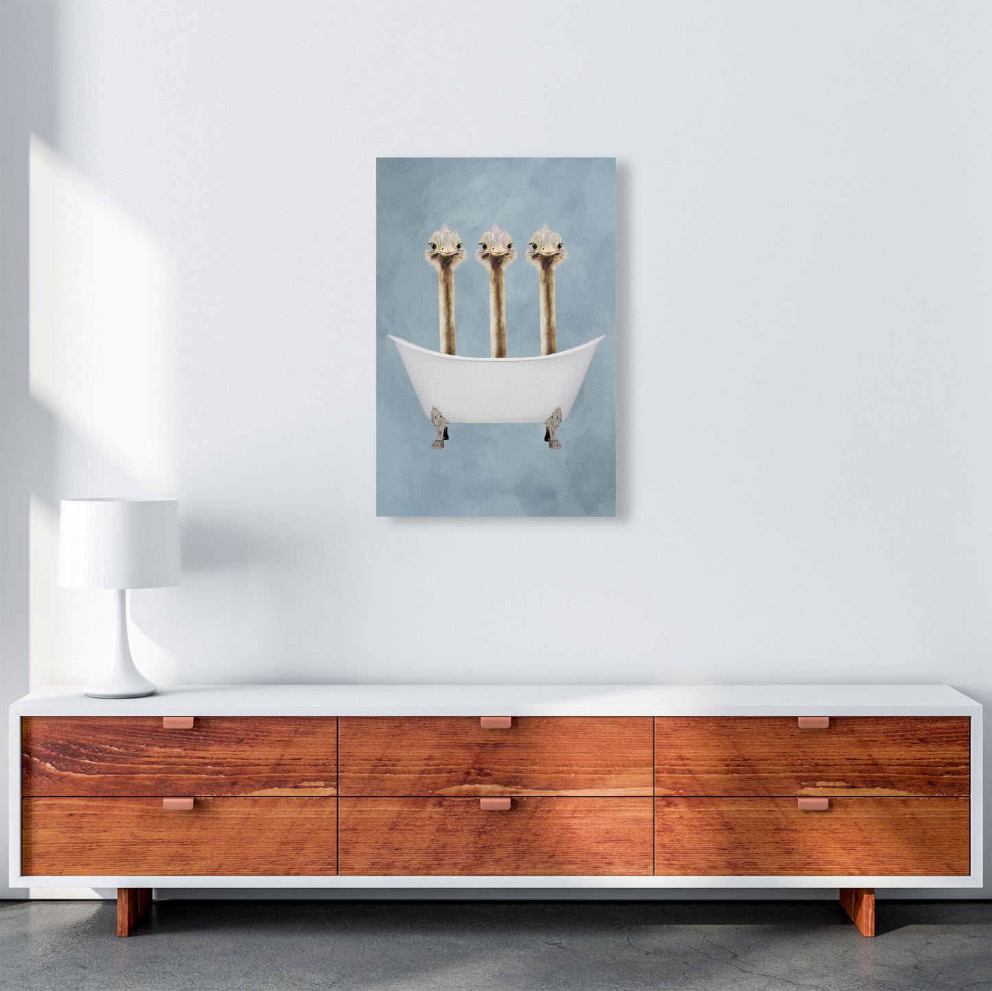 Ostriches In Bathtub Art Print by Coco Deparis A2 Canvas