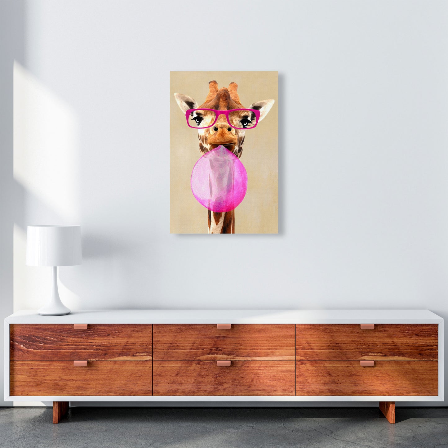 Clever Giraffe With Bubblegum Art Print by Coco Deparis A2 Canvas