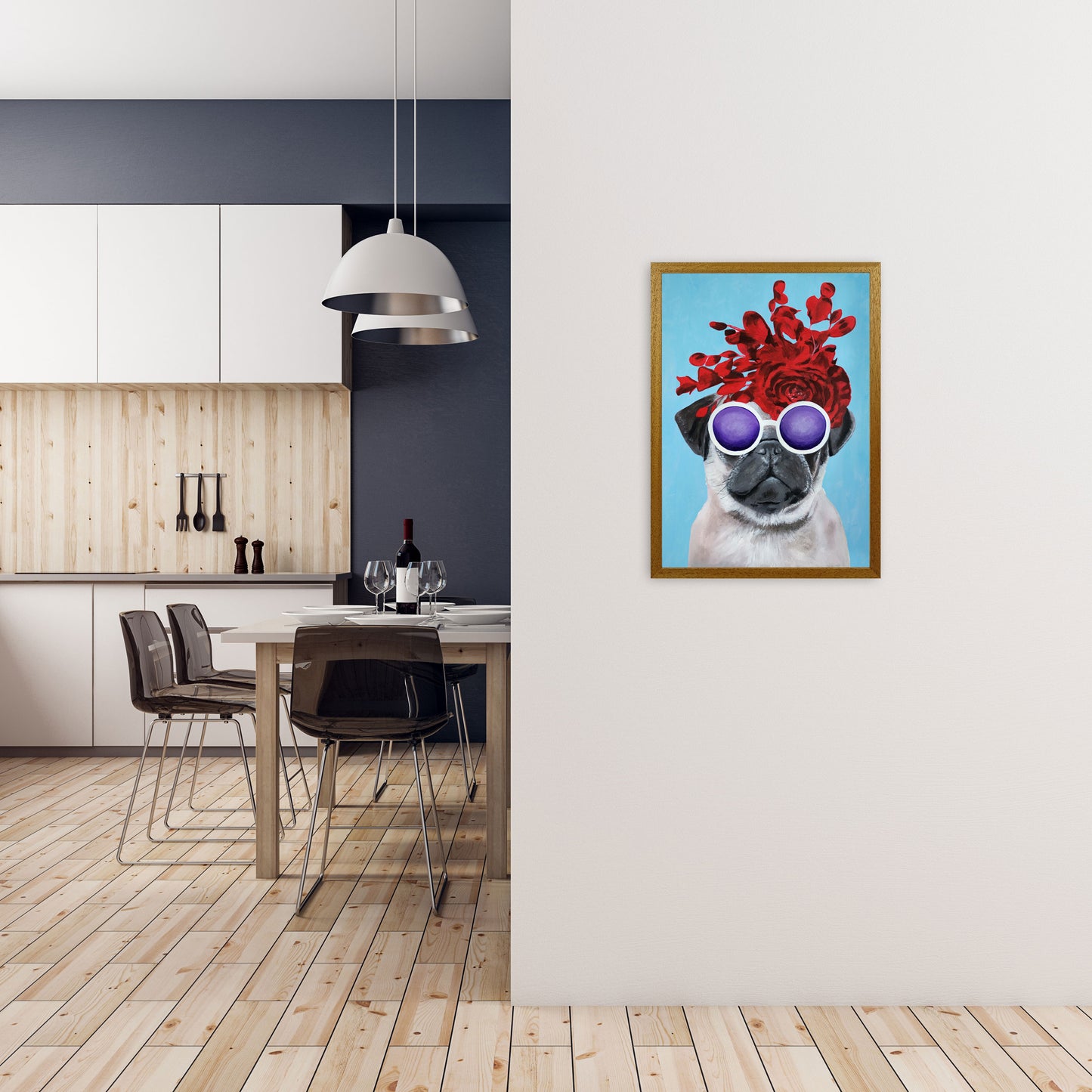 Fashion Pug Blue Art Print by Coco Deparis A2 Print Only