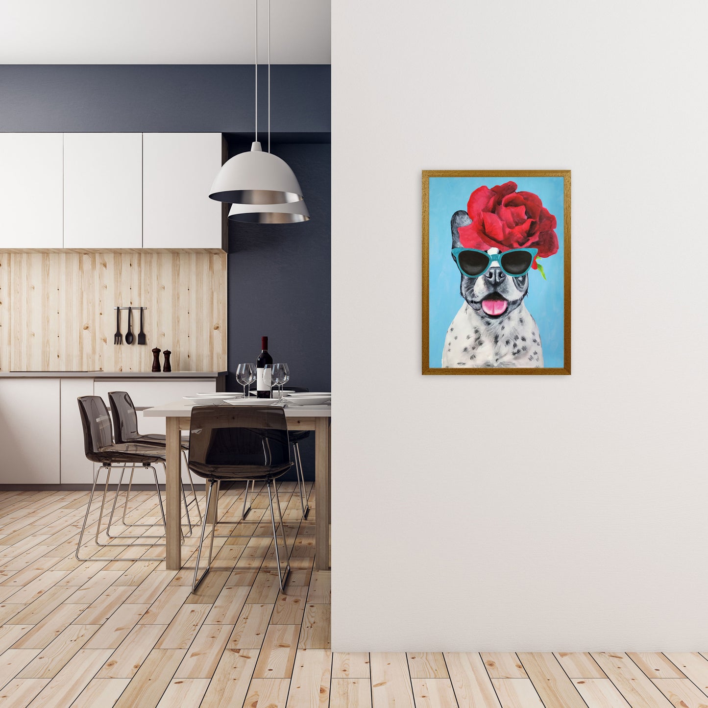 Fashion Bulldog Blue Art Print by Coco Deparis A2 Print Only