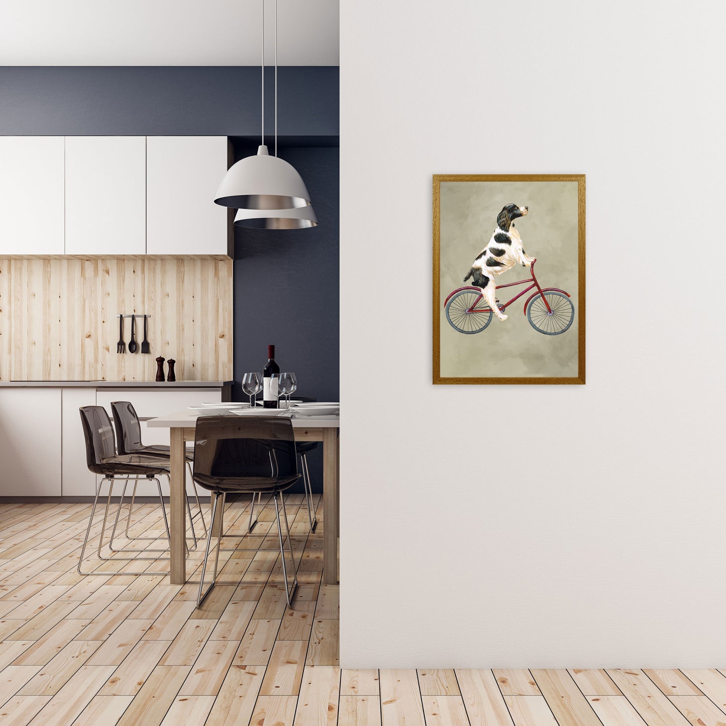 English Springer On Bicycle Art Print by Coco Deparis A2 Print Only