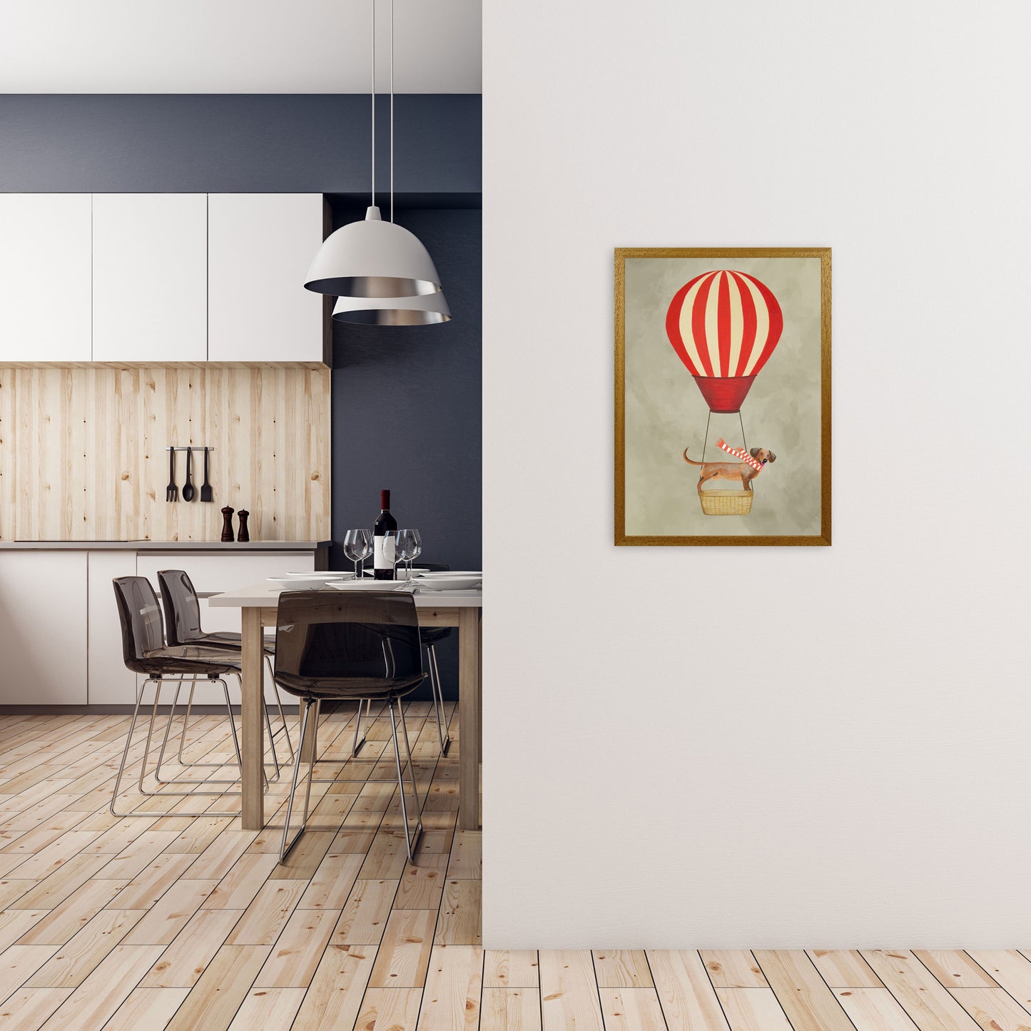 Daschund With Airballoon Art Print by Coco Deparis A2 Print Only