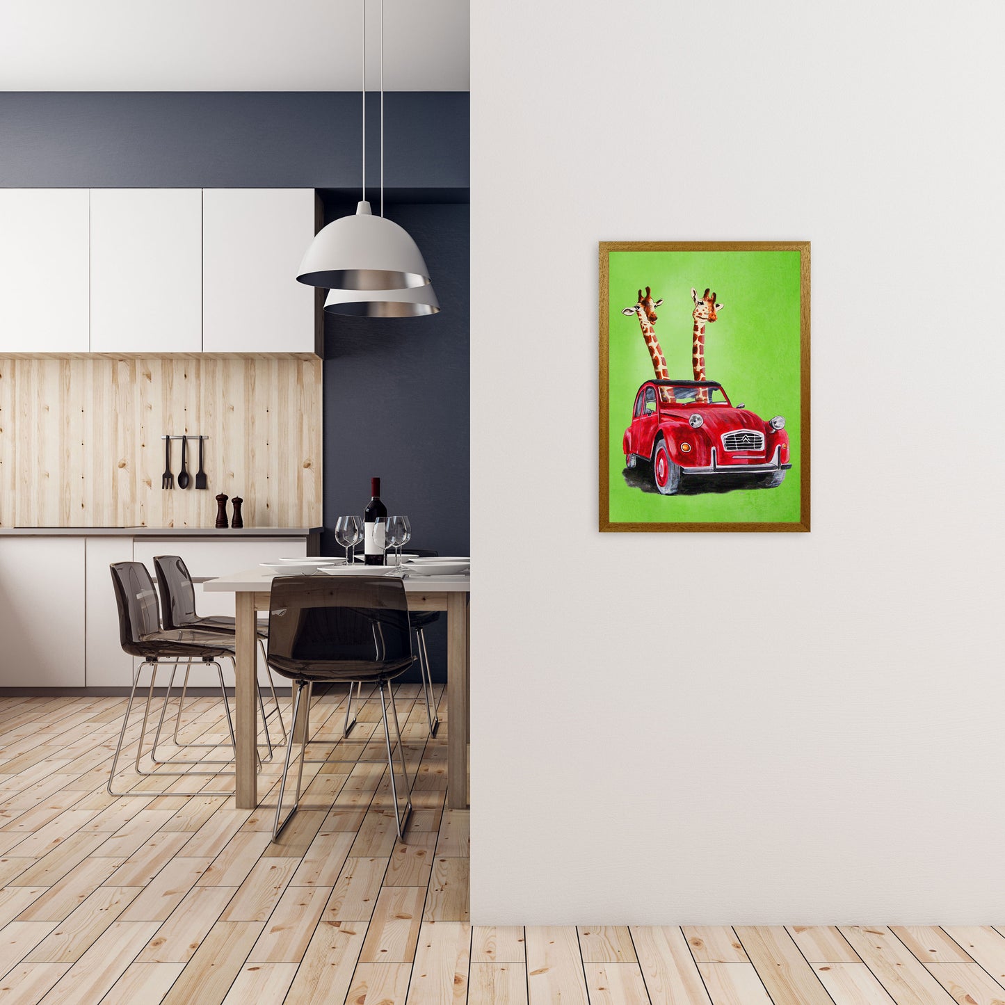 2 Giraffes In Car 2 Art Print by Coco Deparis A2 Print Only