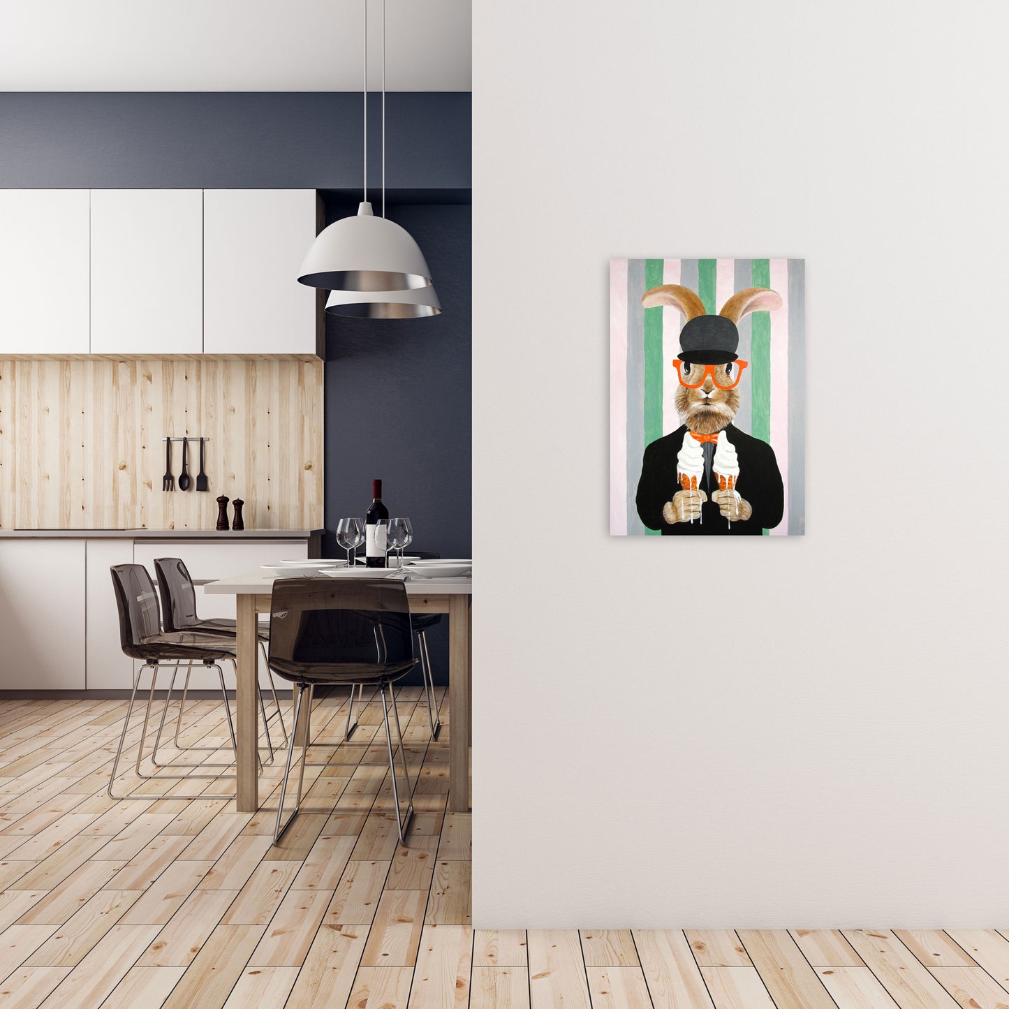 Rabbit With Melting Ice-Creams Art Print by Coco Deparis A2 Black Frame