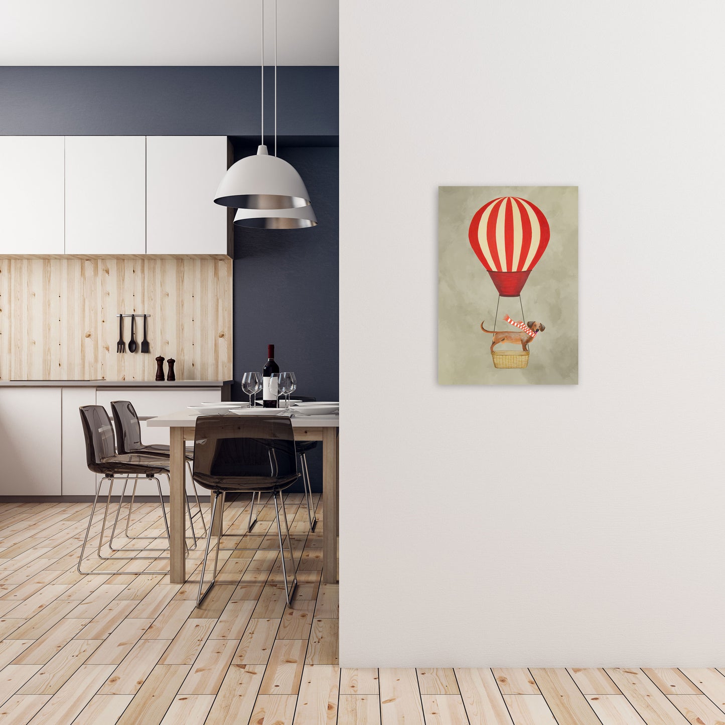 Daschund With Airballoon Art Print by Coco Deparis A2 Black Frame