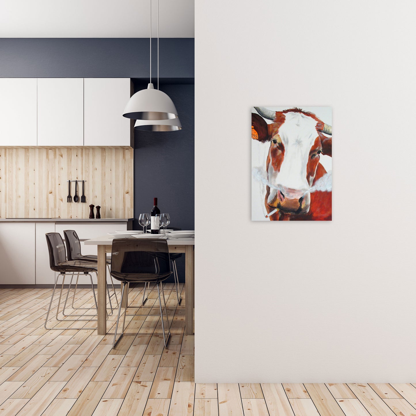 Cow Smoking 02 Art Print by Coco Deparis A2 Black Frame