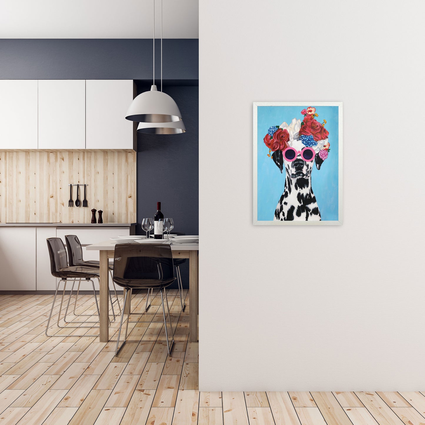 Fashion Dalmatian Blue Art Print by Coco Deparis A2 Oak Frame