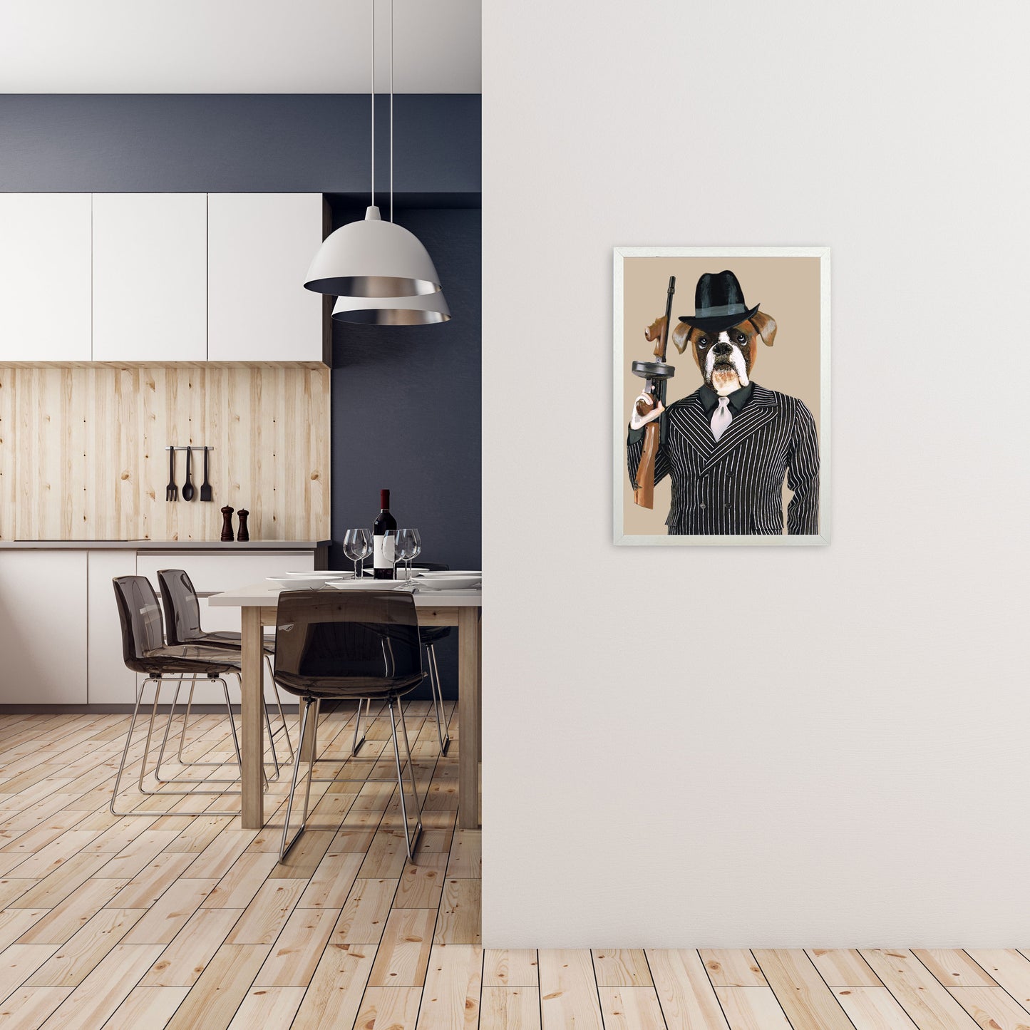 Gangster Boxer Art Print by Coco Deparis A2 Oak Frame
