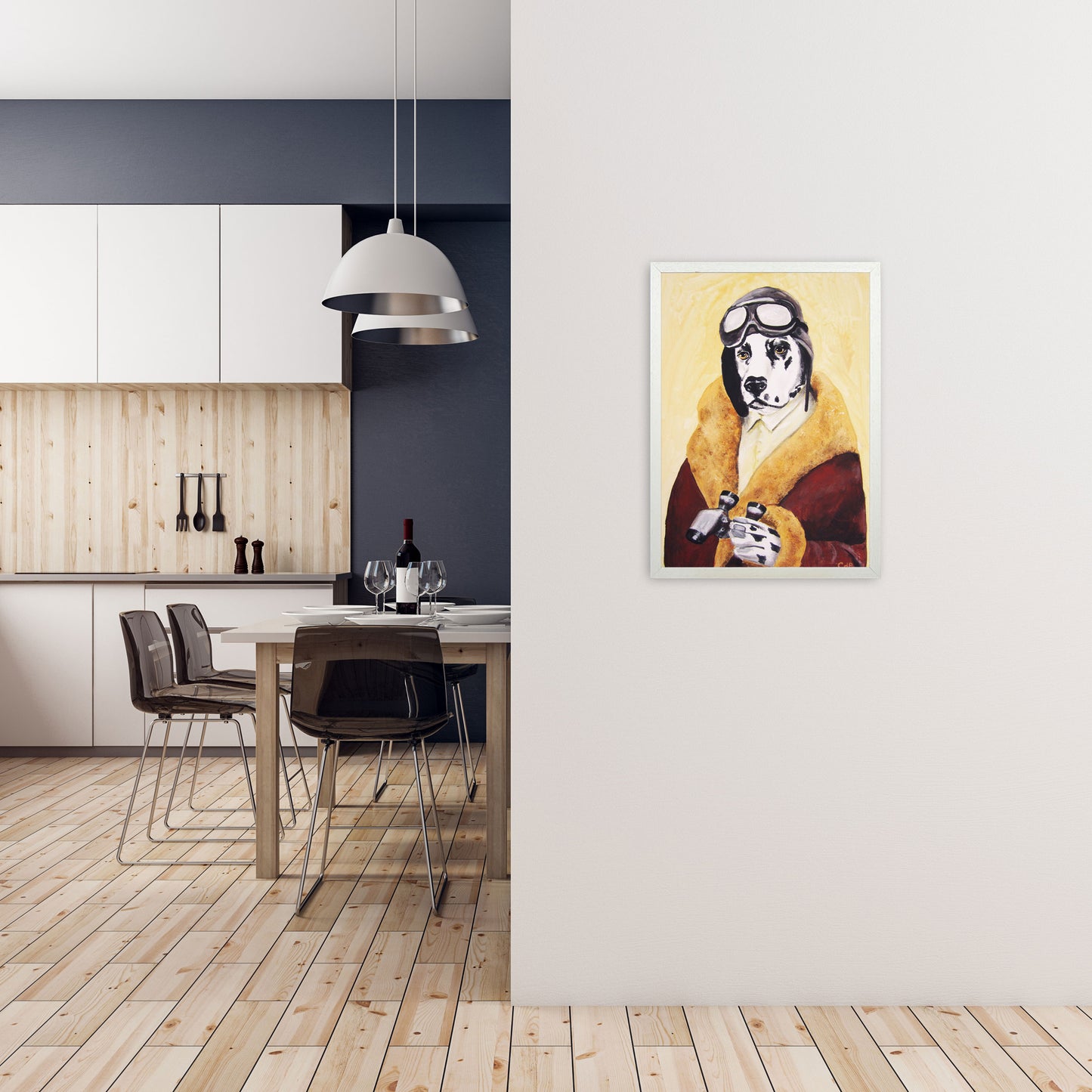 Dalmatian Pilote Art Print by Coco Deparis A2 Oak Frame